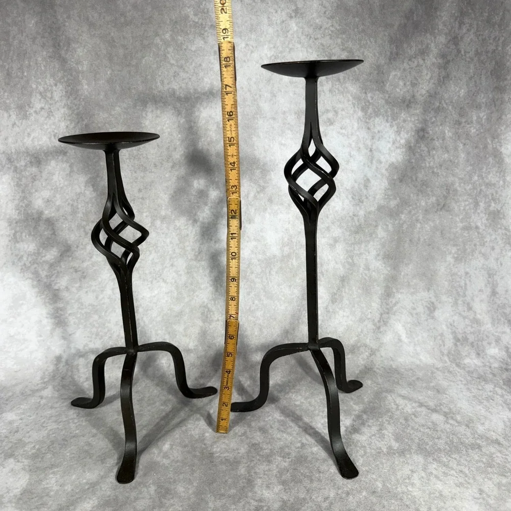 Vtg Pier 1 Imports Wrought Iron Twisted Basket Candle Holders Pair 18